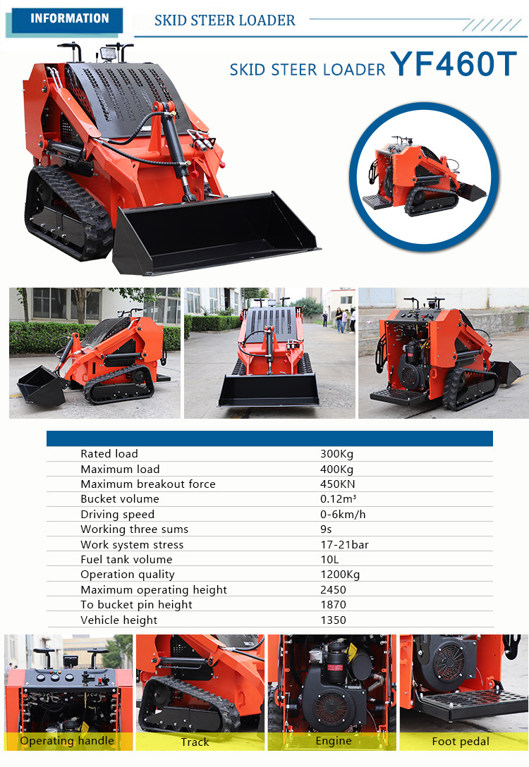 Yf460 Wheel Type Skid Steer Loader Backhoe Loader with 4in1 Bucket