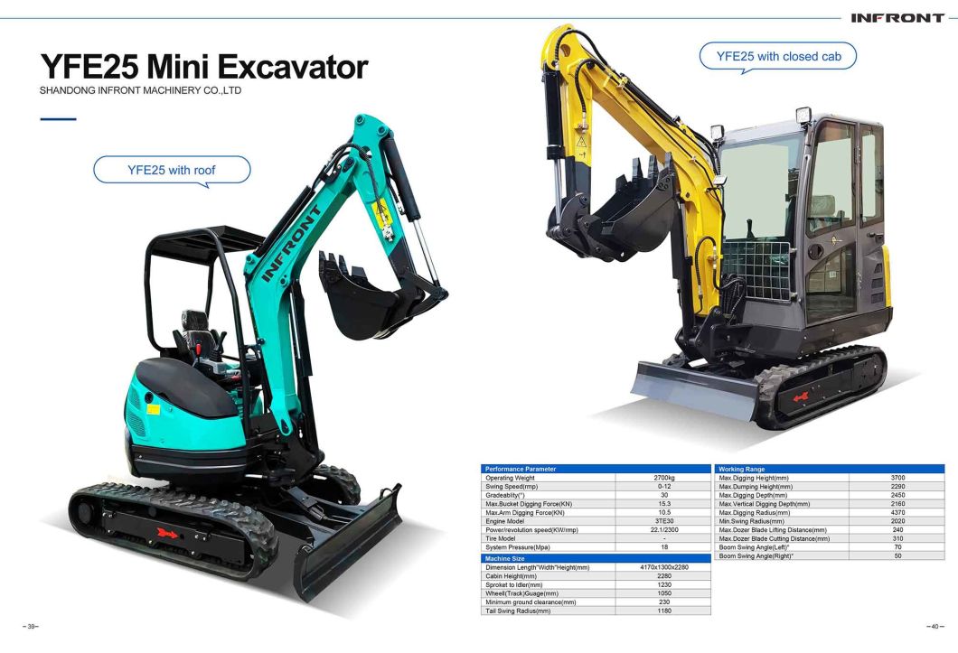 EPA/Euro 5 Chinese Used Mini Excavator 2ton 1ton 1.5 Ton Excavator Cabin Mini Digger for Sale