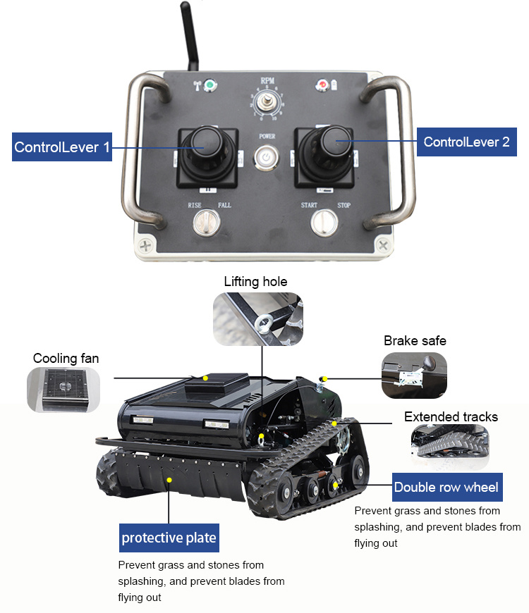 Factory Cheap Price Grass Robot Slope Crawler Remote Control Snow Blower with CE EPA Certificate