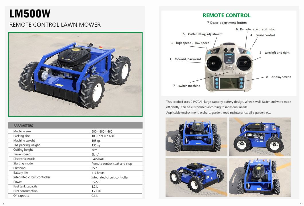 Speed 0~6km/H Customization Color Remote Control Robot Remote Control Lawn Mower