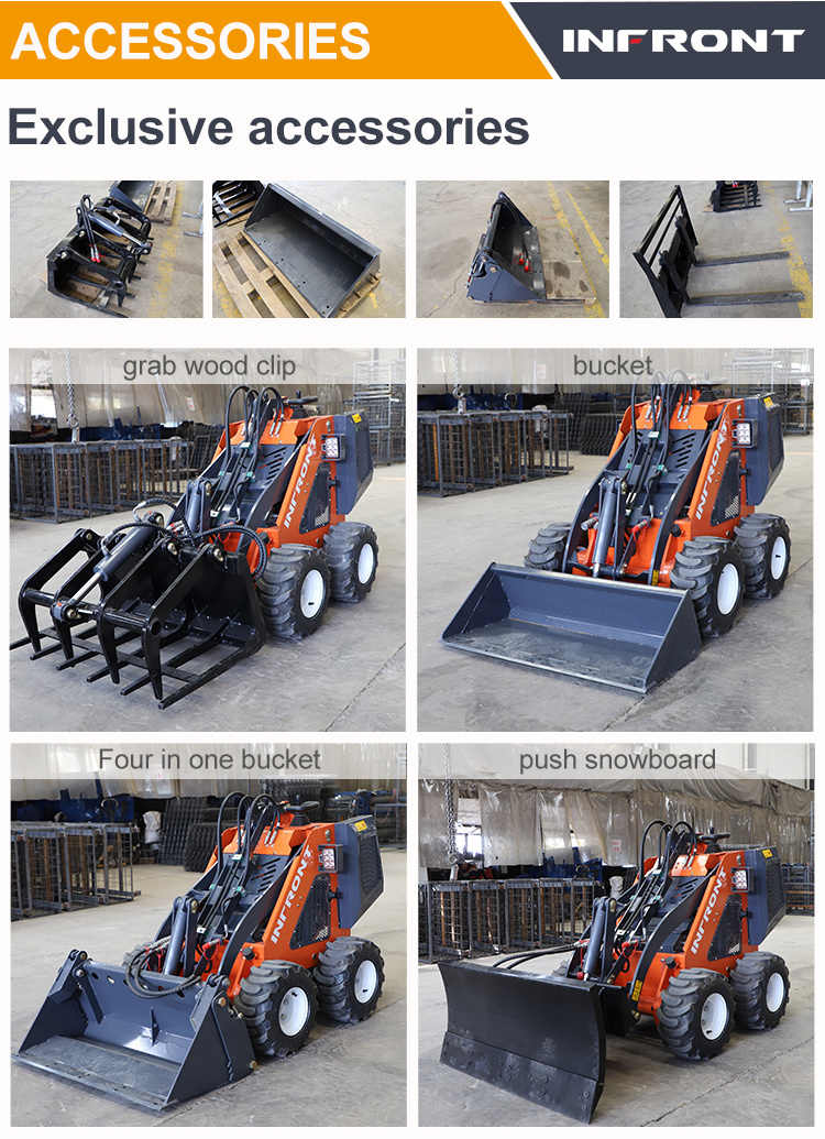 Small Mobile Skid Steer Loader Wheel Type Mini 500kg 700kg 850kg 950kg Skid Steer Loader