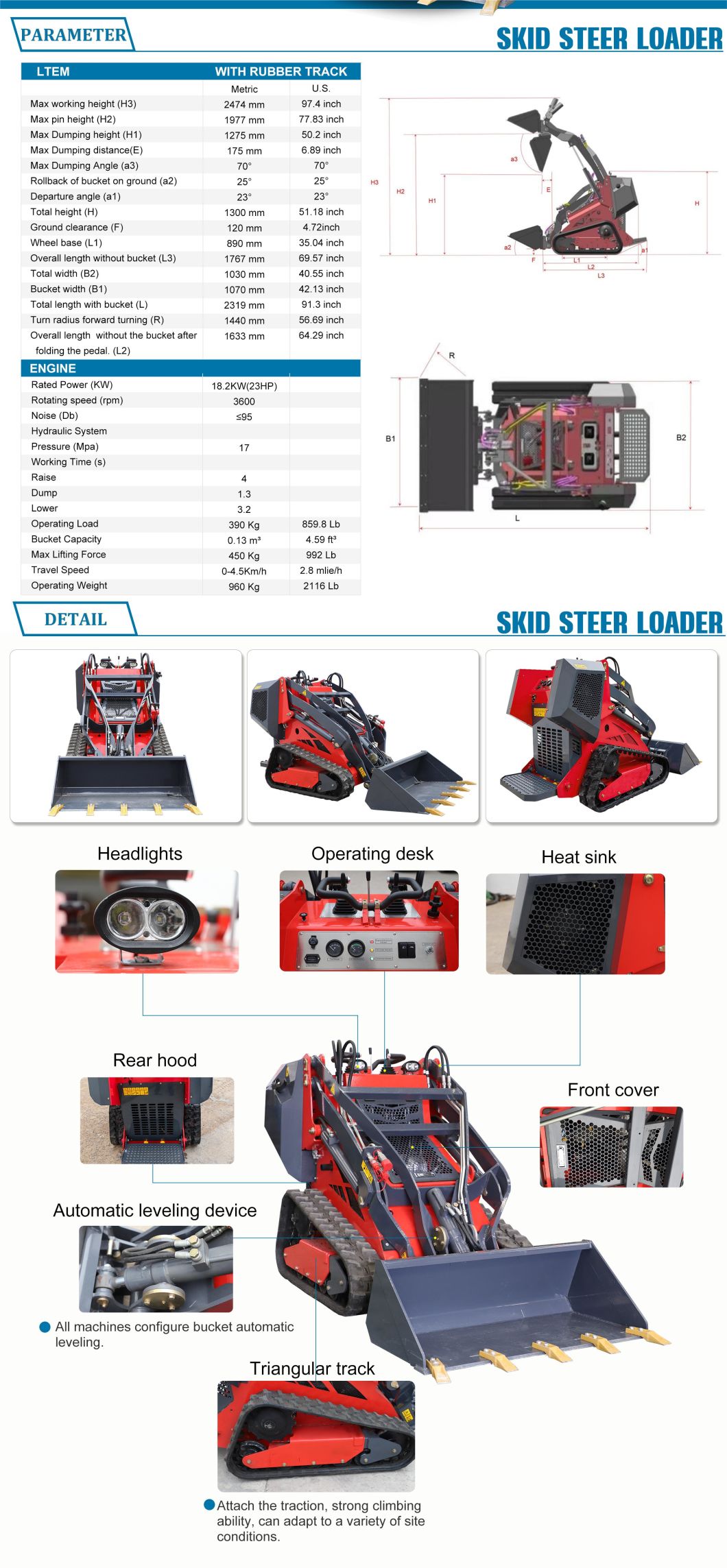 480 Kg Loading Weight Mini Wheel Loader Earth-Moving Machinery Skid Steer Loader