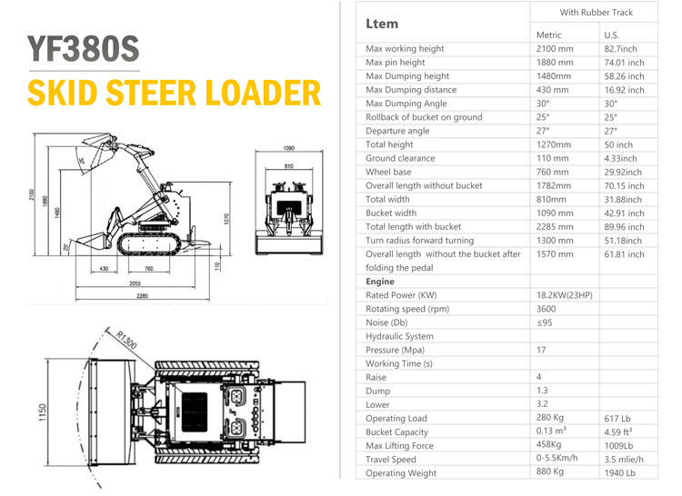 New Hydraulic Mini Wheel Crawler Loader Skid Steer Loader with 380kgs Loading Capacity