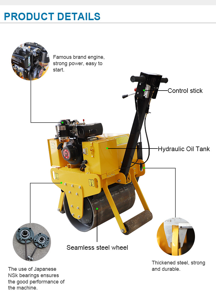 New Listing Mini Roller Walk-Behind Hand Held Rollers 0.8 Ton 1 Ton 2 Ton 10 Ton Road Roller