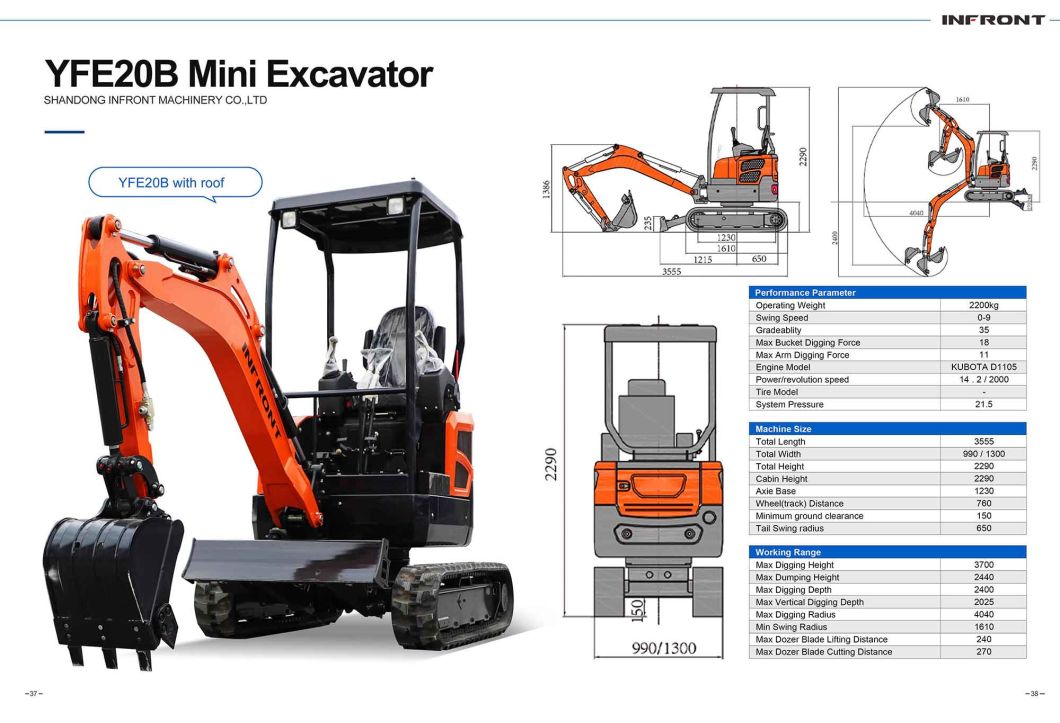 CE/EPA Kubota Engine Excavator 1.5ton 1.7ton 3.5ton Mini Bagger Digger Machine Farm Crawler Excavator Mini