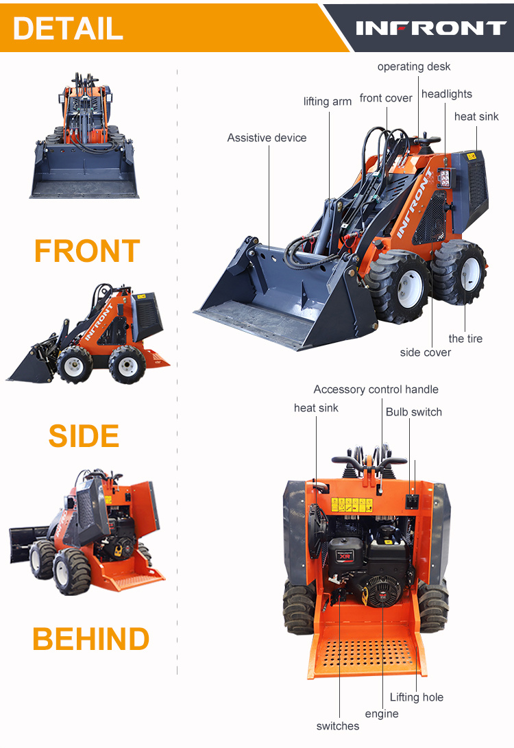 EPA Certified Small Skid Steer Front Crawler Type Mini Skid Steer Loader with Reliable Wheel Type Engine Motor Pump for Farms