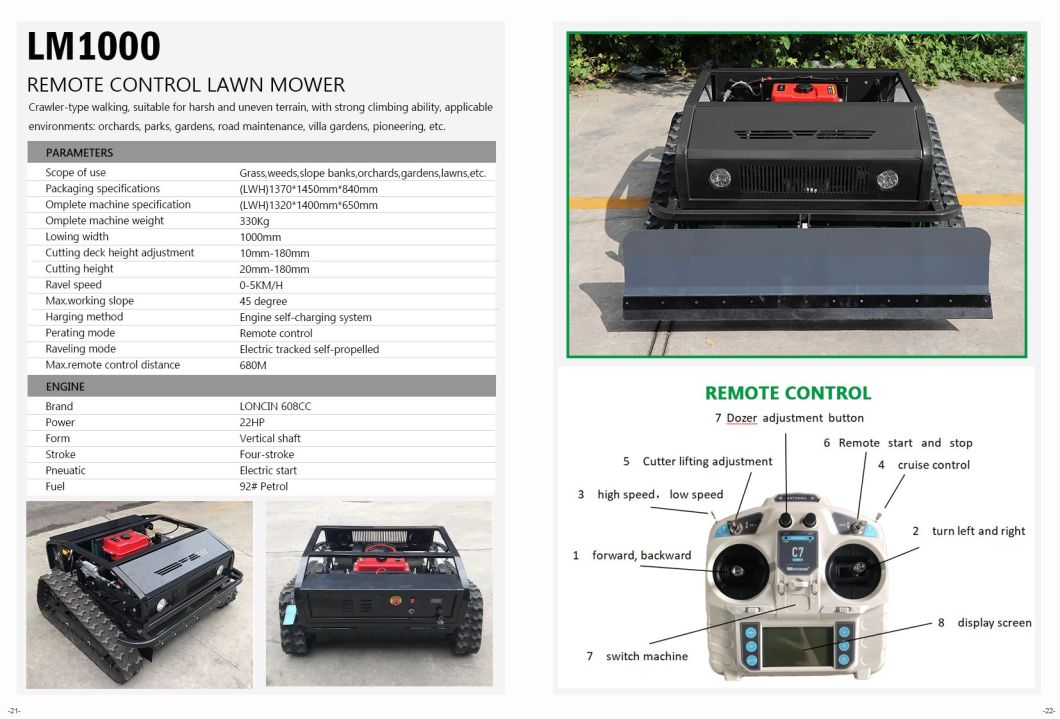 2024 New Robot Remote Control Lawn Mower Lithium Battery Crawler Lawn Mower with Snow Shovel