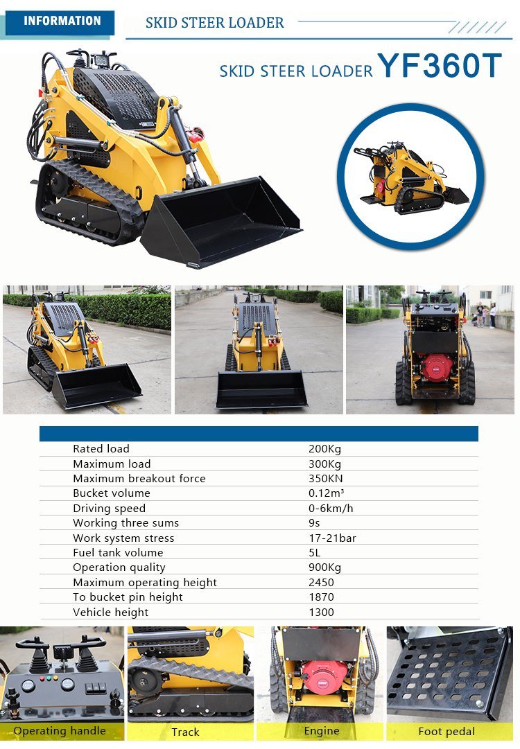 Gasoline Engine Mini Track Skid Steer Loader Mini Loader with EPA CE