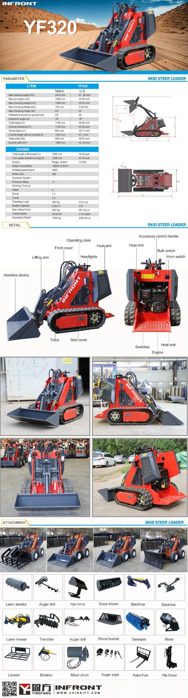 Rated Lifting Power 320 Kg Skid Steer Loader Factory Price Machine